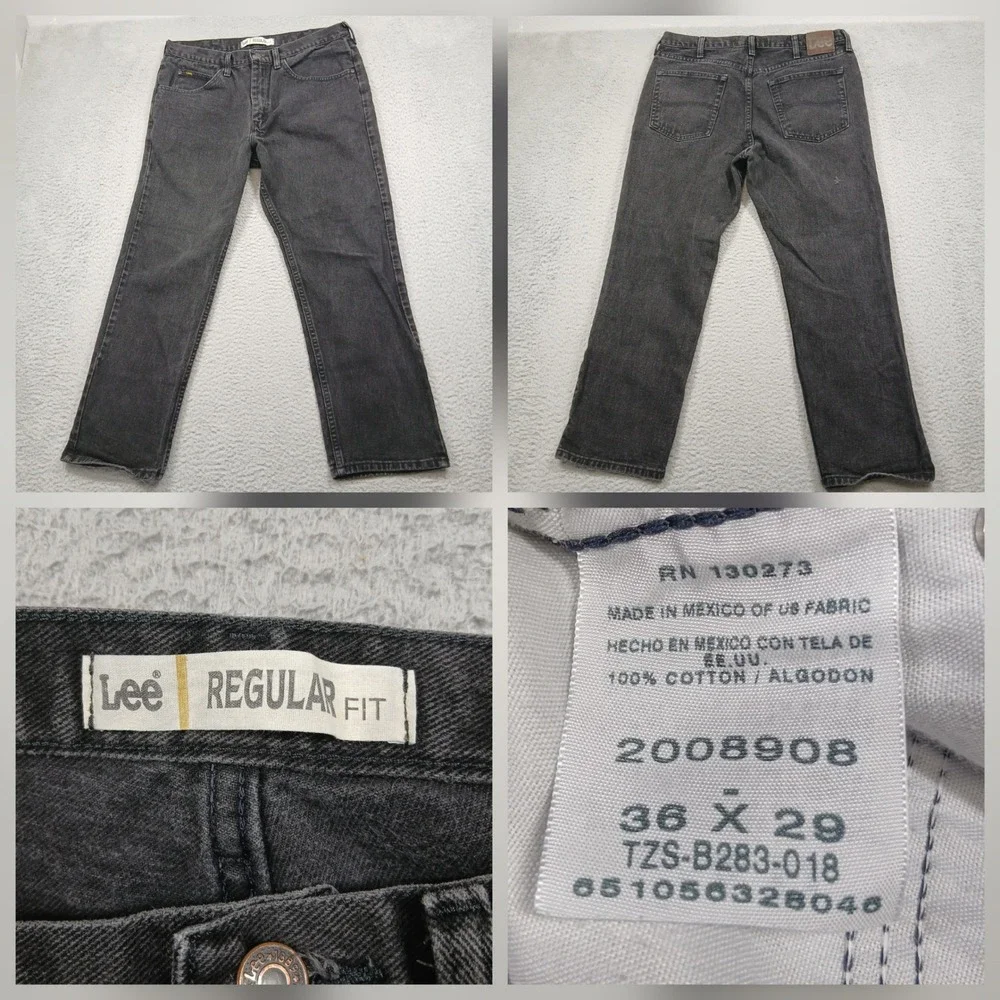 Lee Regular Fit Jeans Men's‎ 36x29 Black/Gray Denim Made in Mexico USA Fabric